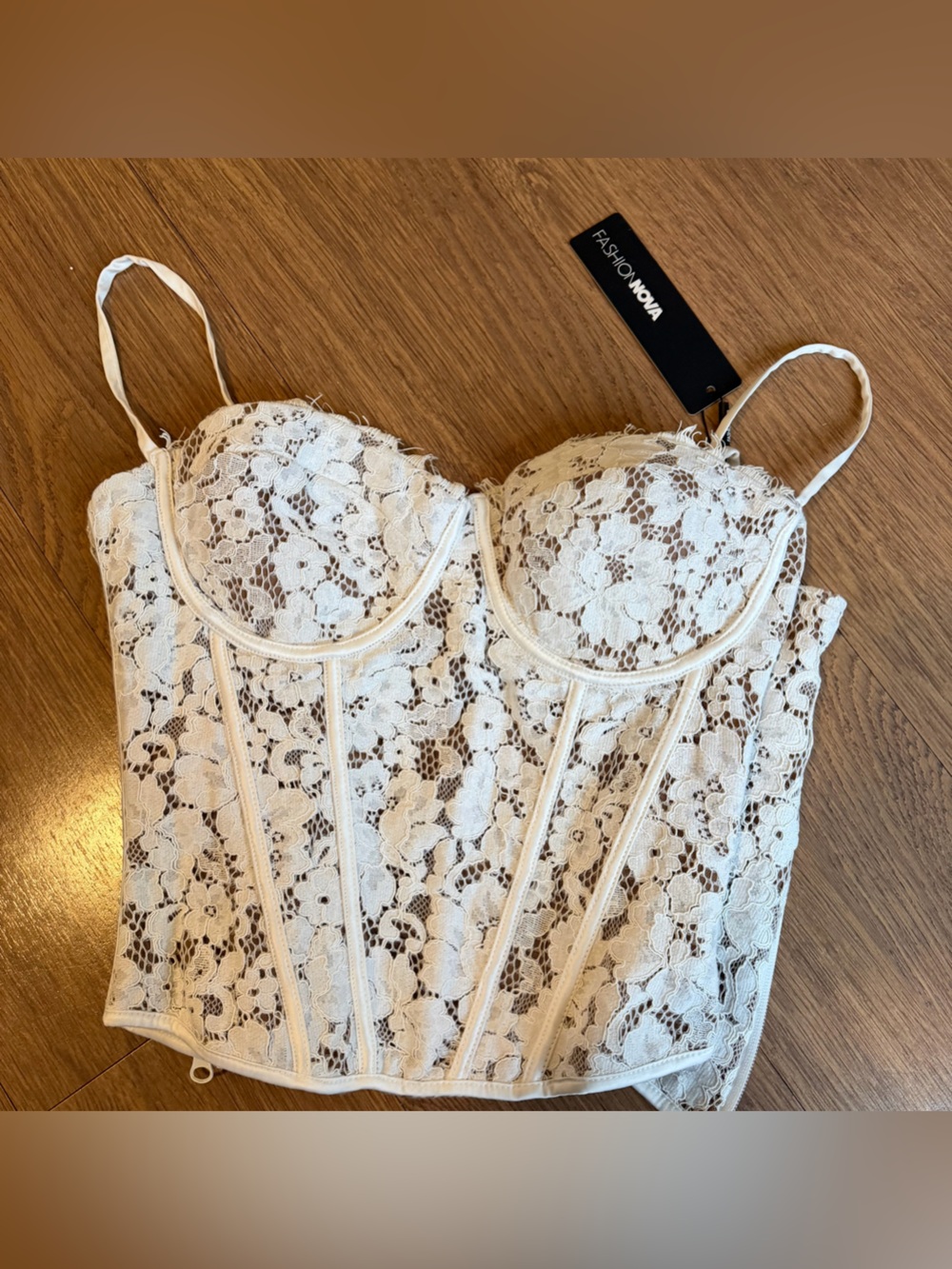 Fashion Nova Ivory Lace Bustier Camisole